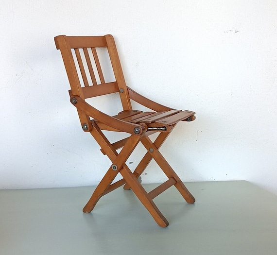 Kleiner Vintage Klappstuhl, Brevetti Reguitti, aus Holz, für Kinder, 1950er/60er Jahre,