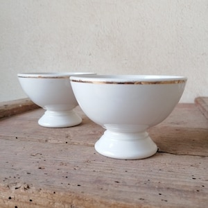 Pair of antique white Italian ceramic bowls, coffee and milk cups, antique kitchen crockery, antique white items
