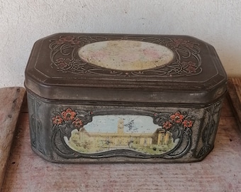 Antique Italian Art Nouveau tin box, depicting ancient Rome, vintage household items, book shelf décor, collectible
