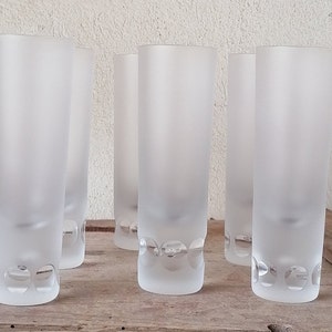 Set of 6 glasses in heavy satin crystal with ice effect, 70s, whiskey glasses, cocktails, liquor glasses