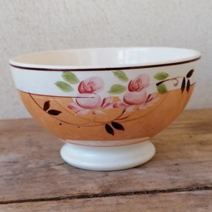 Large cup, antique coffee bowl, hand painted antique ceramics, floral motifs, Italian, country house kitchen décor,