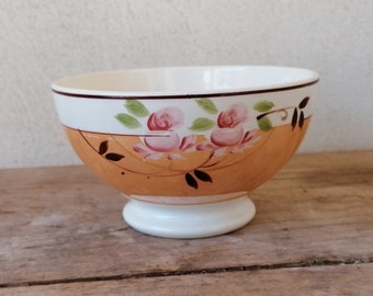 Large cup, antique coffee bowl, hand painted antique ceramics, floral motifs, Italian, country house kitchen décor,