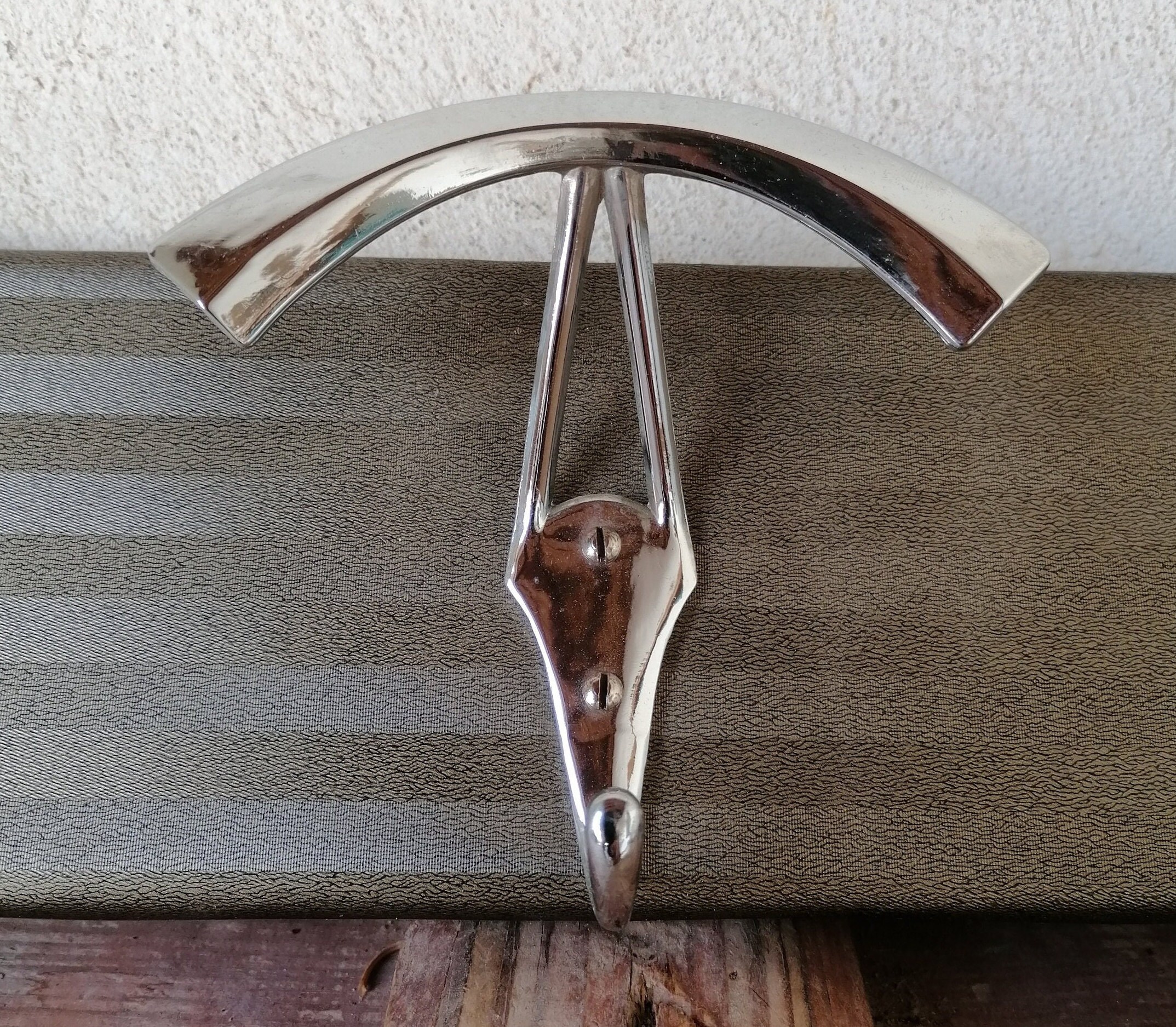 Coat rack with three vintage wall hooks, Italian 60s wall wardrobe, vintage wall home décor