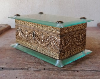 Antique Italian jewelry box, vintage jewelry box, gilded metal, rectangular box, wedding wedding rings box