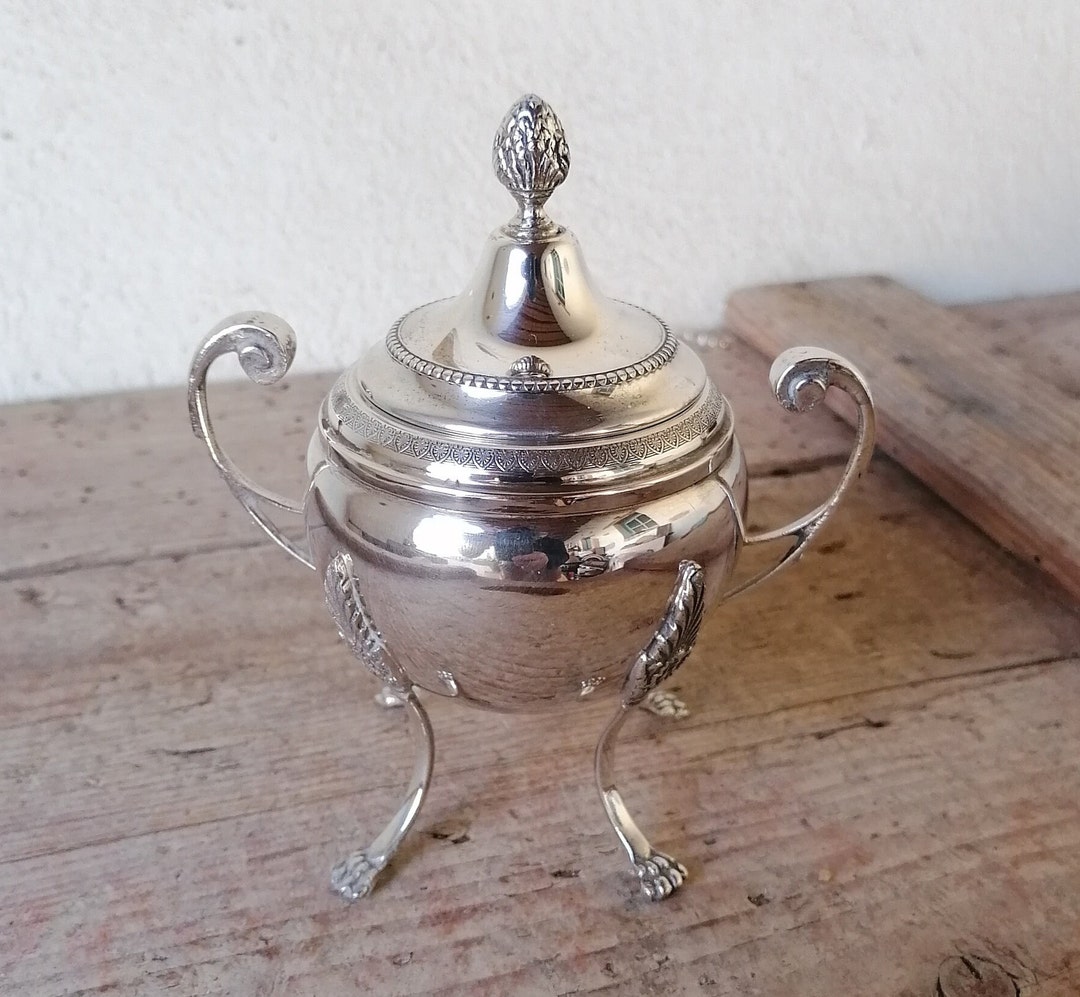 Antique Italian Silver Sugar Bowl, Sugar Bowl, Coffee Table Decor