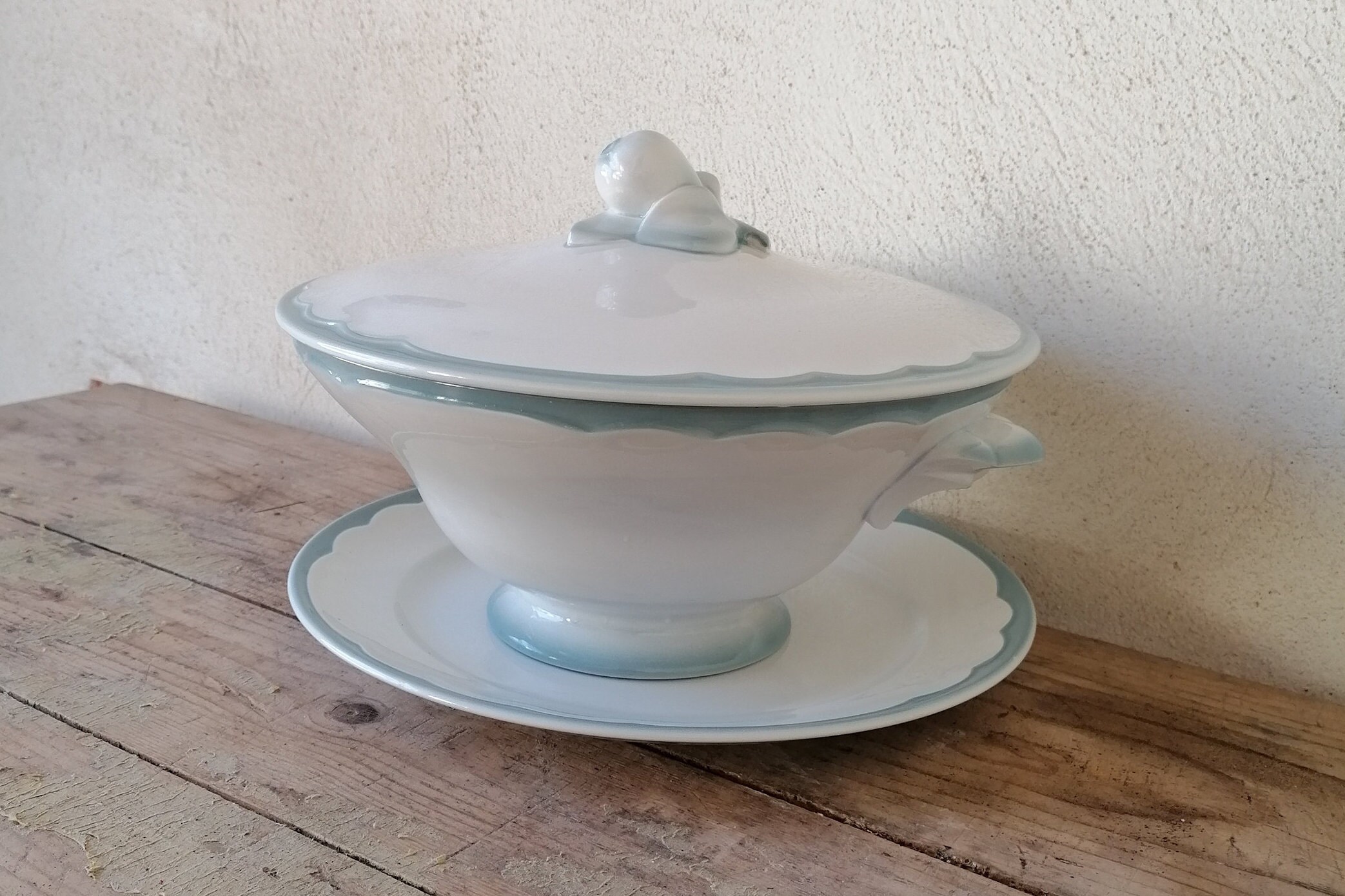 Vintage Italian soup bowl white and light blue ceramics 60s Etsy