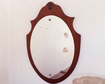 Vintage wall mirror in teak of the 60s oval, Italian articles mid'century modern, mirror for the entrance