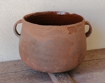 Antique Italian terracotta pot, handmade, rustic Italian, vintage terracotta vase, antique items for the kitchen