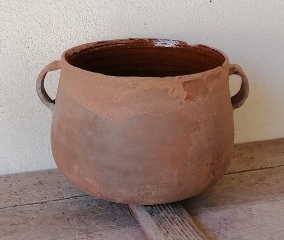 Antiker italienischer Terrakotta-Topf, handgefertigt, rustikal italienisch, Vintage-Terrakotta-Vase, antike Gegenstände für die Küche