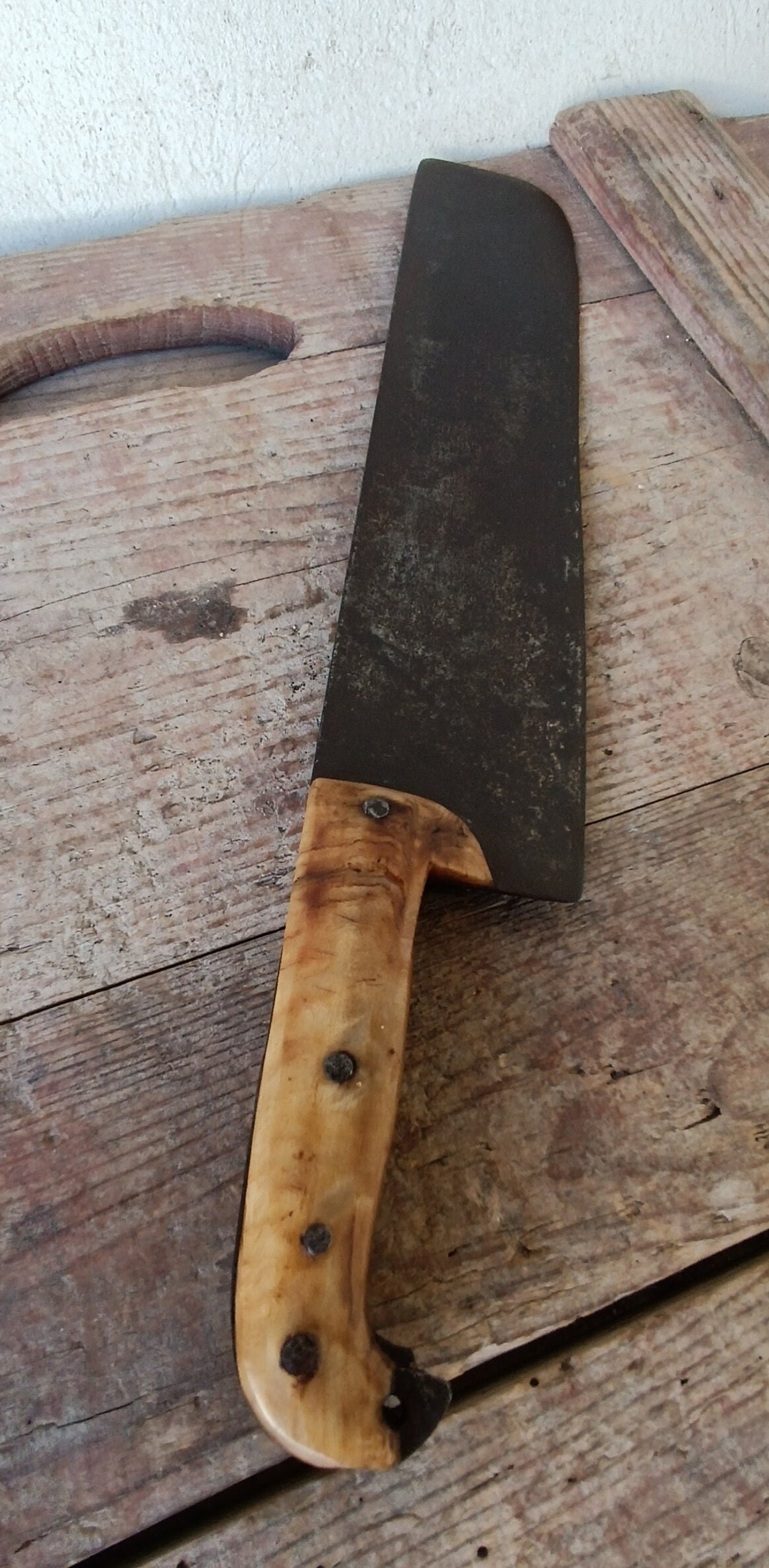 Rustic Cleaver Large Ancient Italian Butcher's Cleaver in Forged Iron With Horn Handle ...