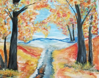 Original drawing, watercolor, autumn scene, one of kind