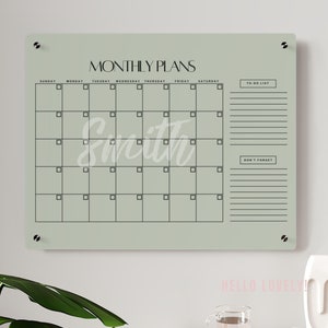 Personalized Acrylic Monthly Calendar Dry Erase Monthly Acrylic Planner Personalized Homework Board Acrylic Family Agenda Dry Erase Board