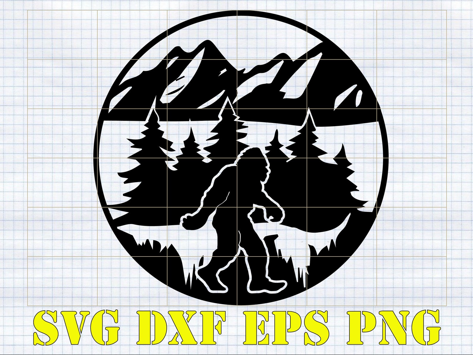 Bigfoot SVG en Png File Bigfoot Mountain Forest Scene SVG Etsy Nederland