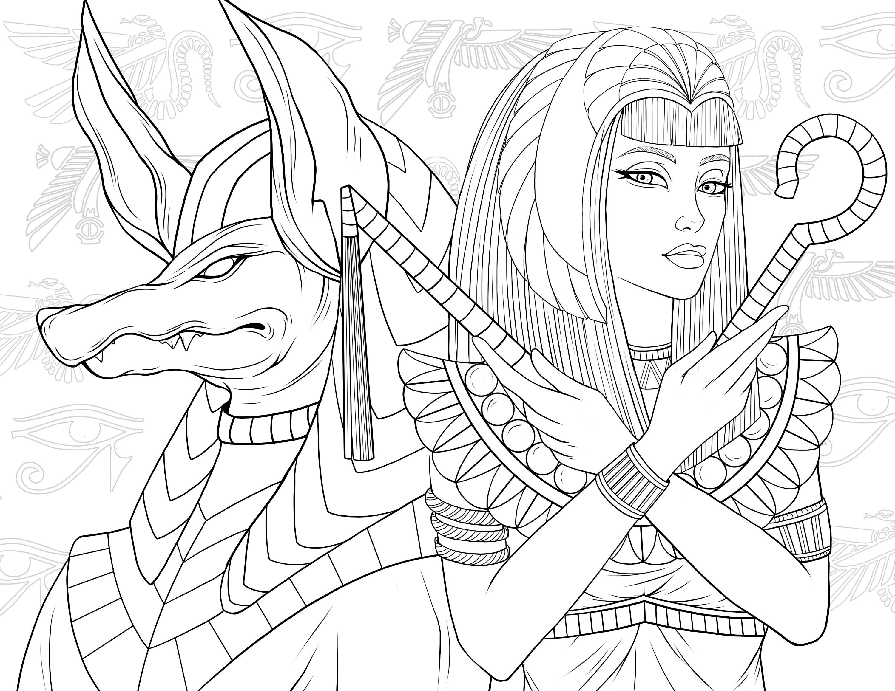 Adult Coloring Page Osiris and the Priestess of Ancient ...