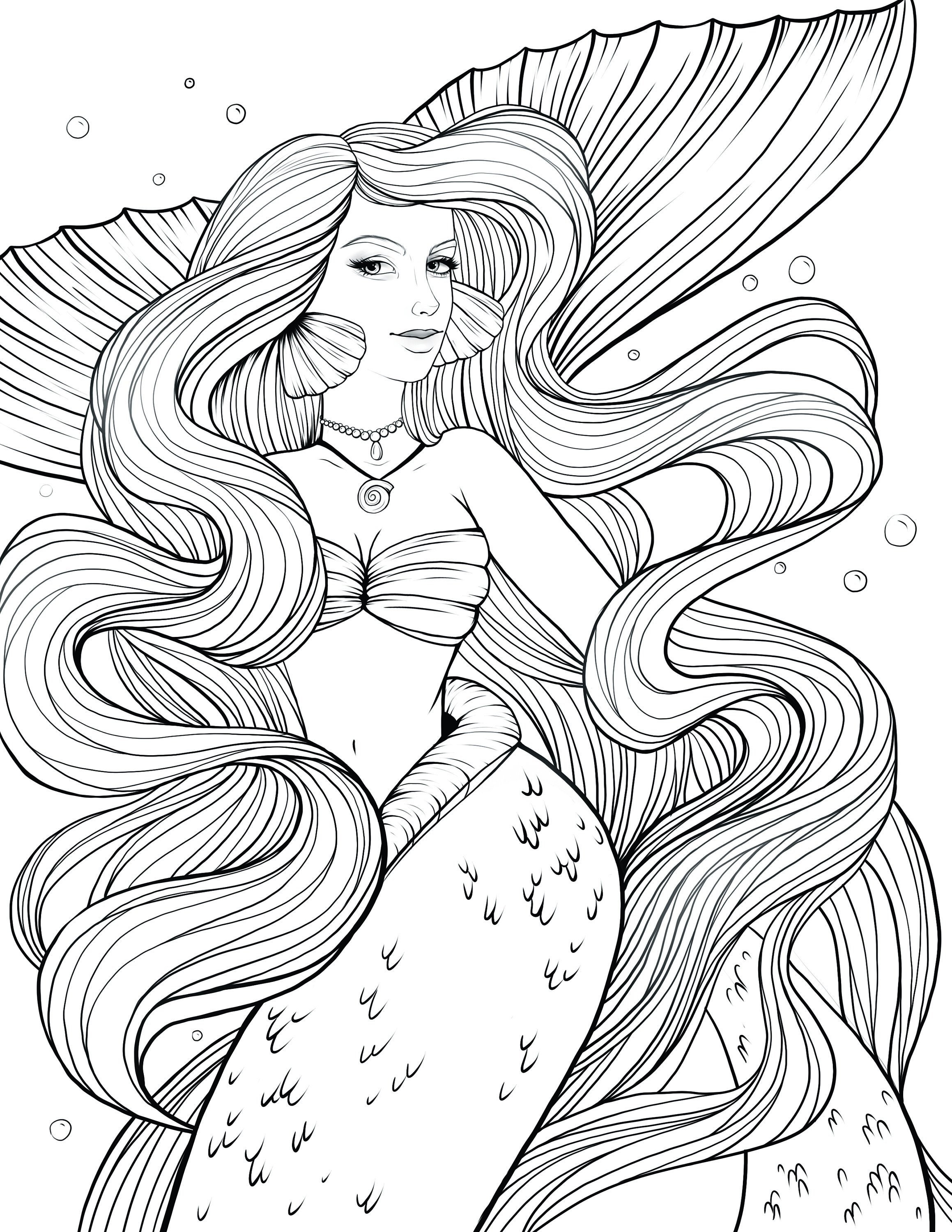 Fantasy Mermaid Coloring Pages For Adults : Mermaid and boat - Mermaids