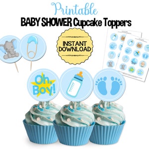 Printable Baby Shower Cupcake Toppers, It&#39;s A Boy, Blue, 2&quot;, INSTANT DOWNLOAD!