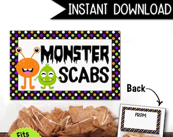 Monster Scabs Halloween Treat Topper, Funny Halloween Treat Bag Label, Halloween Party Favor, Trick Or Treat | INSTANT DOWNLOAD