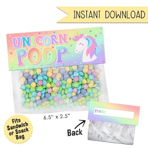 PRINTABLE Unicorn Poop Treat Bag Topper, 6.5", Fits Sandwich or Treat ...