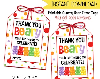 Printable Gummy Bear Favor Tags, 2.5