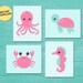 Sea Life Printable Kids Bathroom Wall Art Pink &amp; Sea Foam or | Etsy