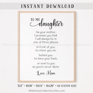 Para minha filha, poema para impressão, cartão de felicitações, decoração de parede, na sua frente, atrás de você, ao seu lado, DOWNLOAD DIGITAL INSTANTÂNEO