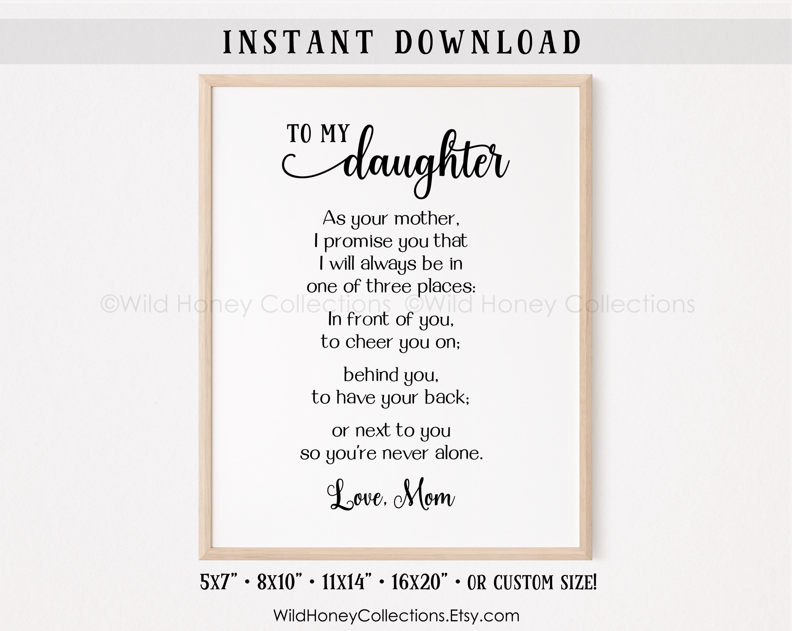 To My Daughter Printable Poem Greeting Card Wall Decor in Etsy