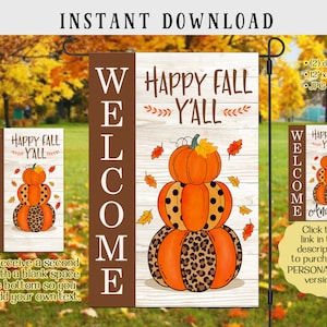 Leopard Kürbis Willkommen Garten Flagge: Fall Y'all Design (digitaler Download)
