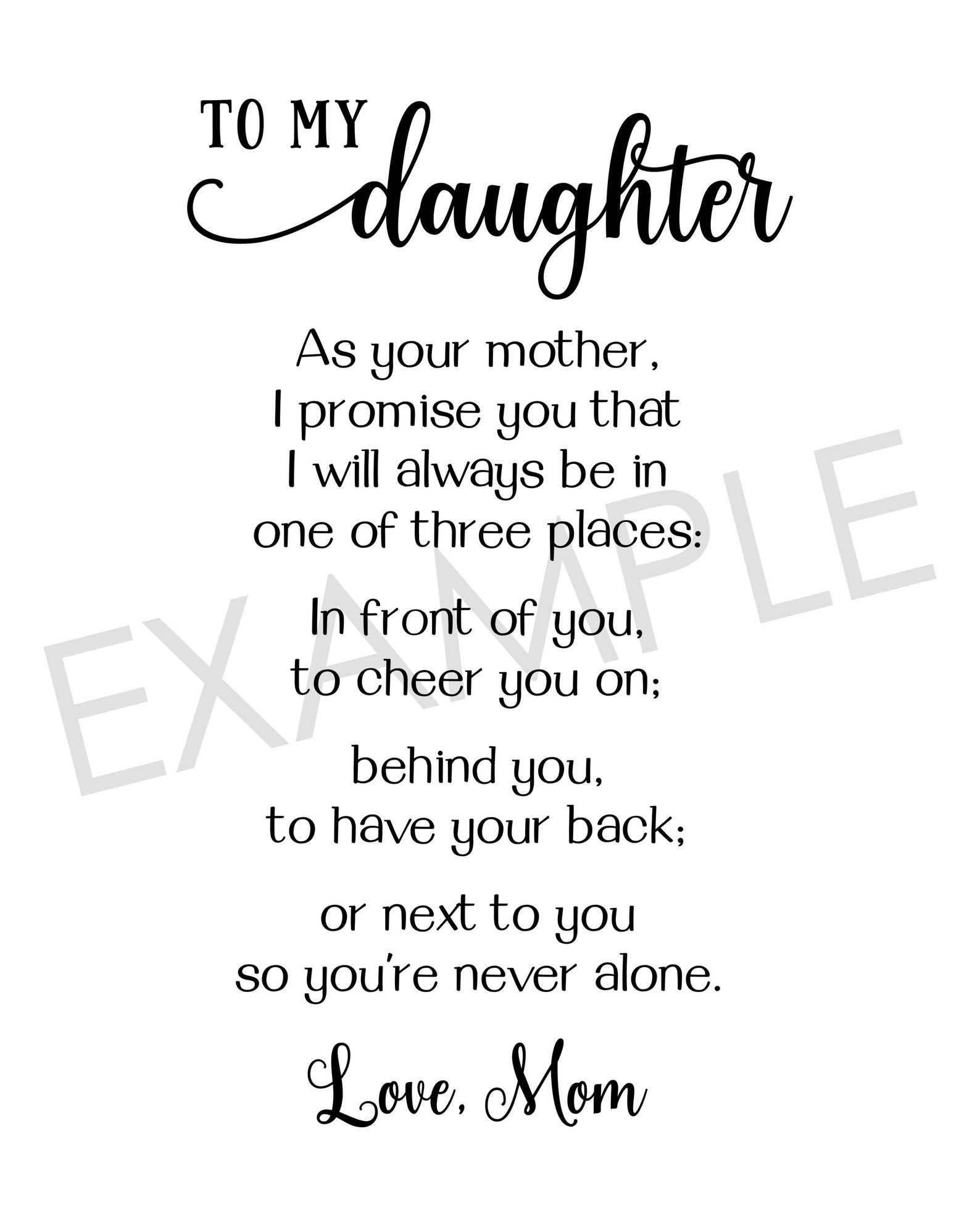 To My Daughter Printable Poem Greeting Card Wall Decor in - Etsy