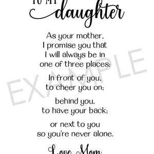 To My Daughter, Printable Poem, Greeting Card, Wall Decor, in Front of ...