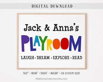 Personalized Playroom Sign, Printable Kids Room Wall Art, Colorful Play Room Decor, Rainbow Colors, DIGITAL DOWNLOAD
