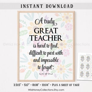 Printable Teacher Appreciation Gift, A Truly Great Teacher Is Hard To Find, Teacher Thank You Tags, Teacher Card, INSTANT DIGITAL DOWNLOAD