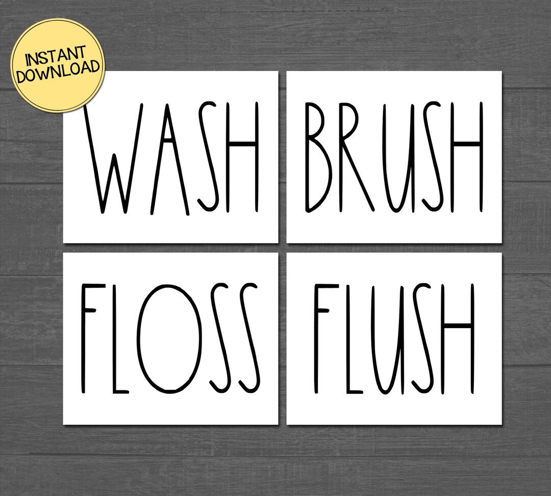 Wash Brush Floss Flush Farmhouse Bathroom Printables Black &amp; - Etsy