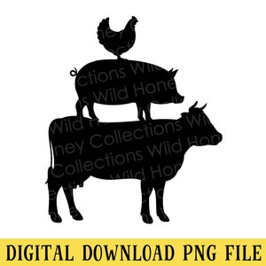 Vache cochon poulet fichier PNG, Clipart ferme, animaux de la ferme empilés, fichier Transparent, sublimation, création, téléchargement immédiat