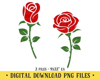 Red Roses, Flower Clipart, 2 PNG Files, Sublimation, Transparent File, INSTANT DOWNLOAD