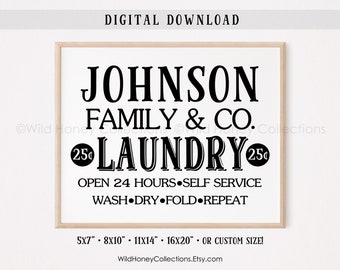 Personalized Laundry Room Decor, Printable Farmhouse Laundry Sign, Family Name, DIGITAL DOWNLOAD