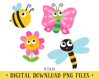 Niedliche Insekten, PNG-Dateien, Schmetterling, Blume, Biene, Libelle, Frühling, INSTANT DOWNLOAD