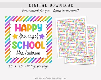 Happy First Day of School Tags, Welcome Back to School, Personalized Teacher Tags, Printable Favor Tags, INSTANT DIGITAL DOWNLOAD