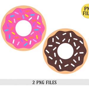 Donuts, Pink Sprinkles Donut, Chocolate Donut, 2 PNG Files, Sublimation, Transparent File, INSTANT DOWNLOAD