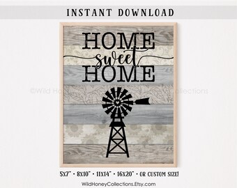 Home Sweet Home, Farmhouse Windmill, Farm Decor, Rustic Decorative Wood, Gray and Beige, INSTANT DIGITAL DOWNLOAD