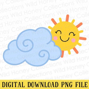 Lindo sol y nube PNG / Clipart de sol / Archivo transparente / Sublimación / DESCARGA DIGITAL