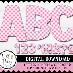 Stitched Pink Gingham Alphabet, PNG Files, Sublimation, Crafting, Instant DIGITAL DOWNLOAD
