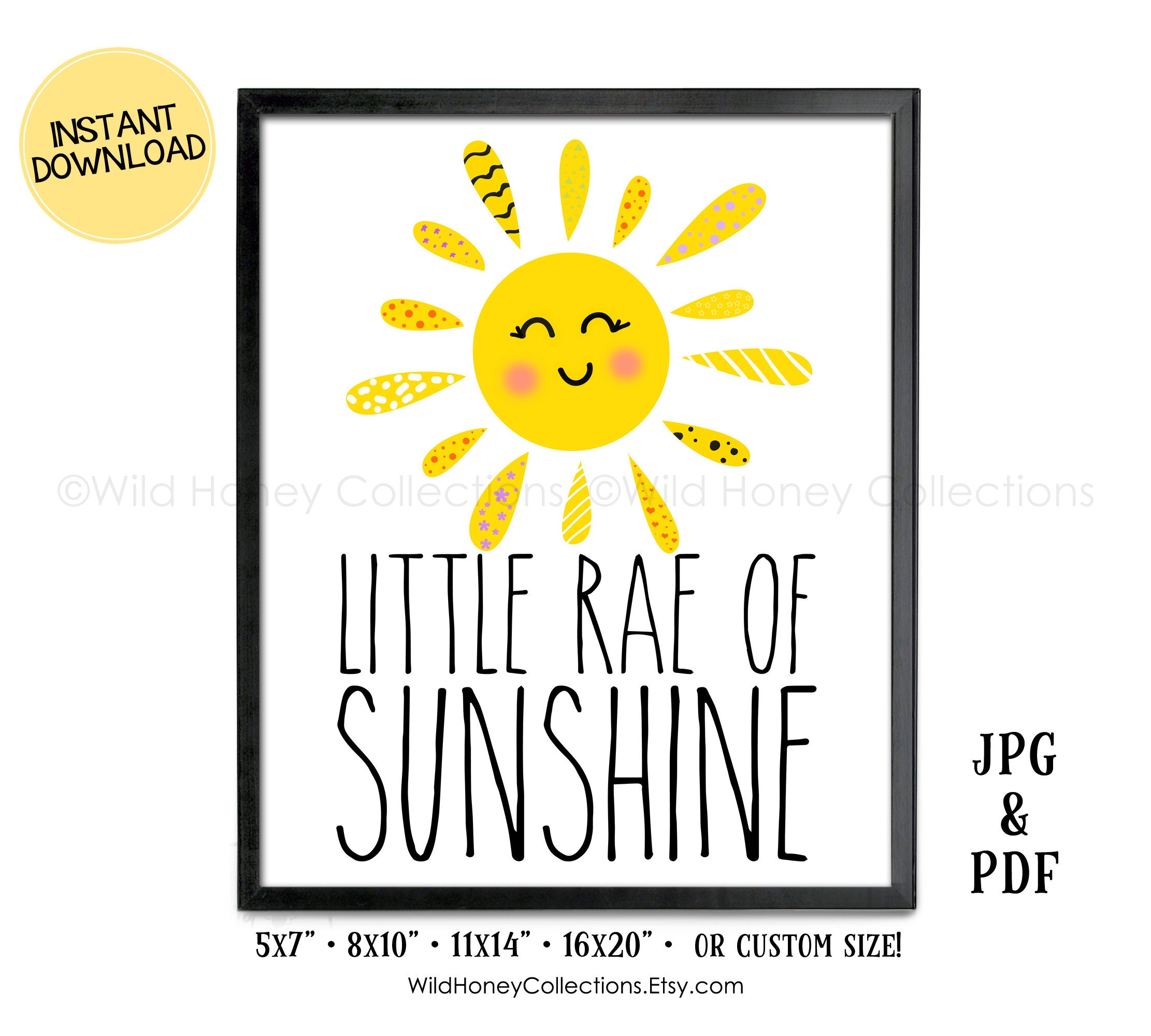 Little Rae Of Sunshine, Cute Sun, Printable Decor, Wall Art, Summertime, Summer Decor, Spring, Dunn Collector, INSTANT DIGITAL DOWNLOAD