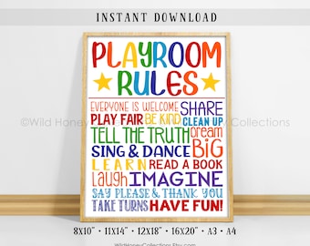 Impresión de reglas de juego: Decoración infantil con colores del arcoíris (descarga digital)