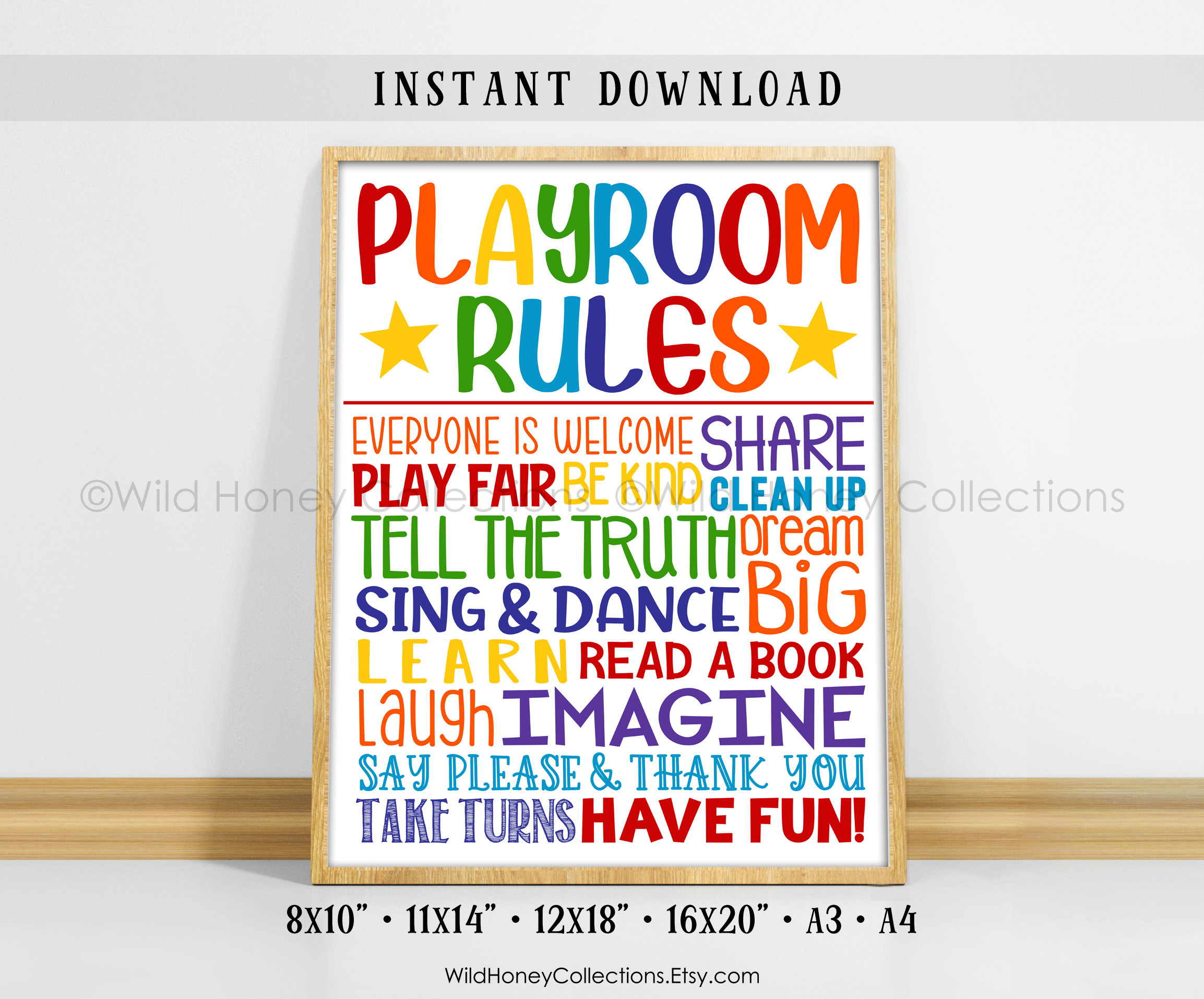 Playroom Rules Printable Wall Decor Kids Room Wall Art Etsy