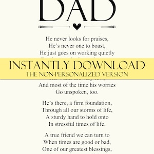 Personalized Gift for Dad, Printable Dad Poem, Father's Day, Dad's ...