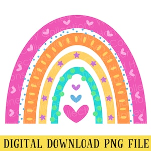 Colorful Whimsical Boho Rainbow, PNG File, Crafting, Sublimation, Rainbow Clipart, INSTANT DOWNLOAD