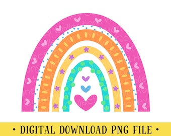 Colorful Whimsical Boho Rainbow, PNG File, Crafting, Sublimation, Rainbow Clipart, INSTANT DOWNLOAD