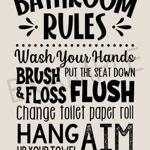 Bathroom Rules Sign, Printable Bathroom Wall Art, Kids Bathroom, Beige ...