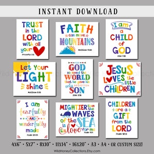 Christian Kids Room, Inspirational Printable Wall Art, Kids Room, Playroom, Play Room, Set of 9, INSTANT DOWNLOAD