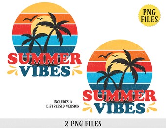 Summer Vibes, Retro Beach Sunset, PNG-bestanden, Palmbomen, Vintage Style, Distressed, Transparante bestanden, Sublimatie, DIGITALE DOWNLOAD